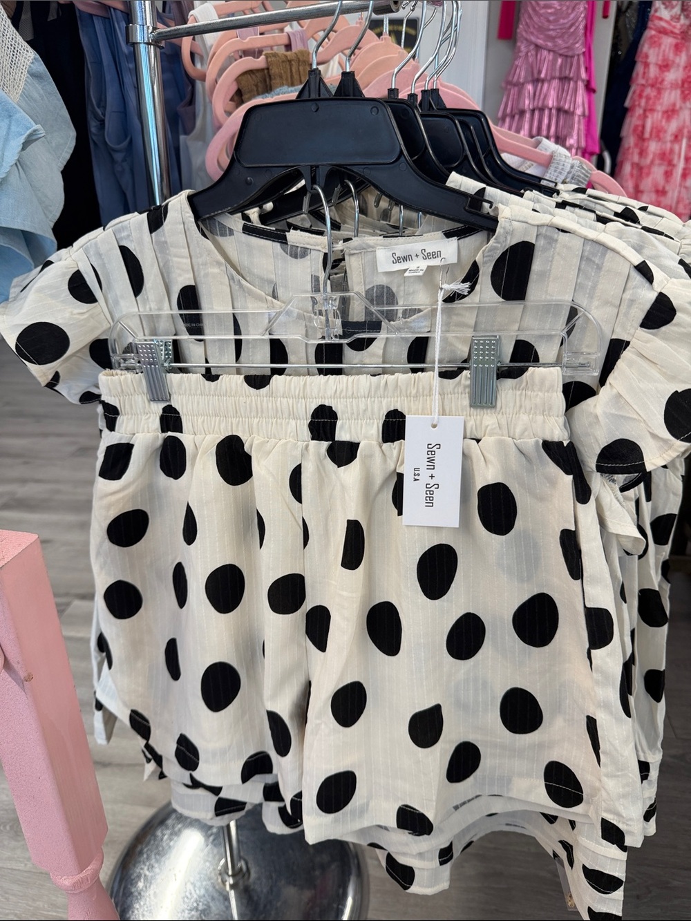 Polka Dot Ruffle Short Set - Ivory/Black - Picture 7 of 7